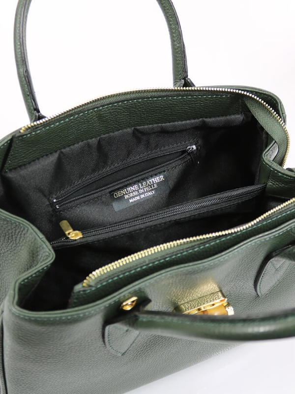 Италианска чанта от естествена кожа с бамбуково закопчаване – Зелена