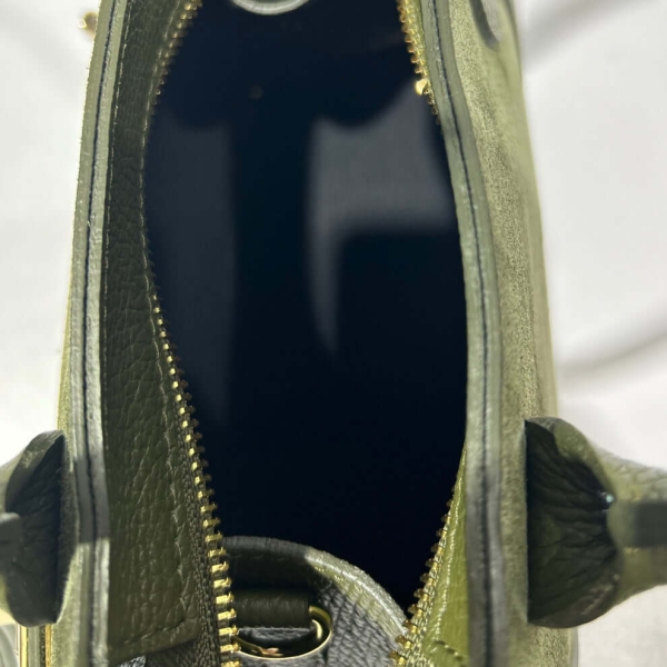 Италианска дамска чанта от естествен велур и кожа – Маслинено зелено