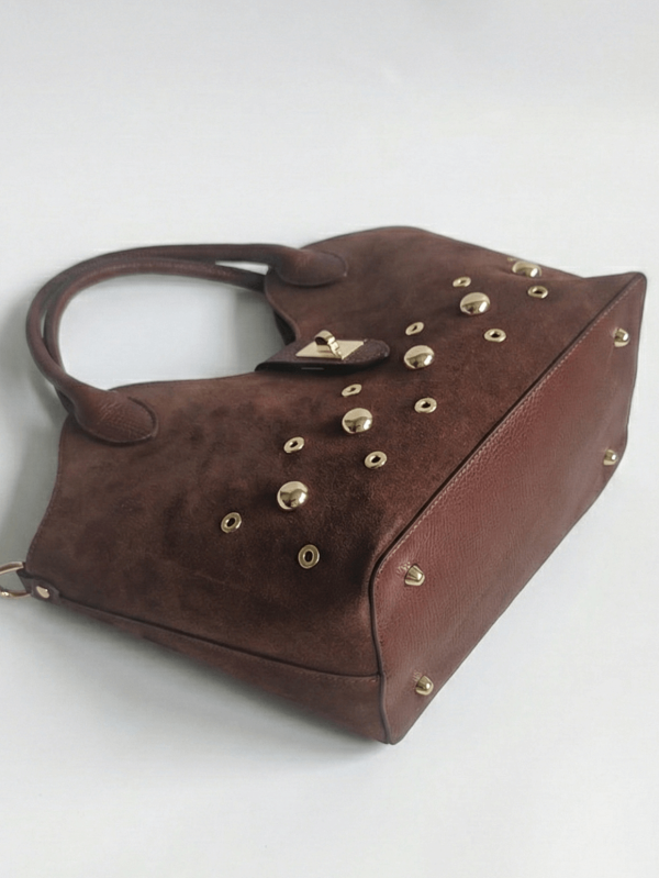 Италианска дамска чанта от естествена кожа и велур | Unique Fashion