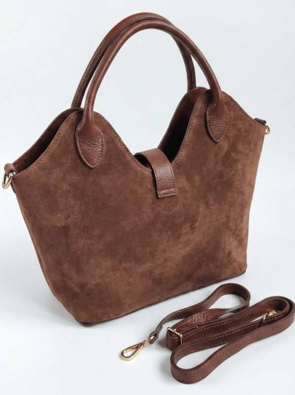 Италианска дамска чанта от естествена кожа и велур | Unique Fashion