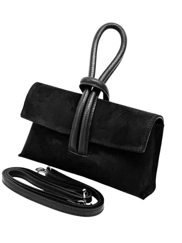Малка дамска чанта от естествен велур с ефектна дръжка | 4 Цвята