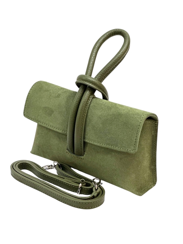 Малка дамска чанта от естествен велур с ефектна дръжка | 4 Цвята