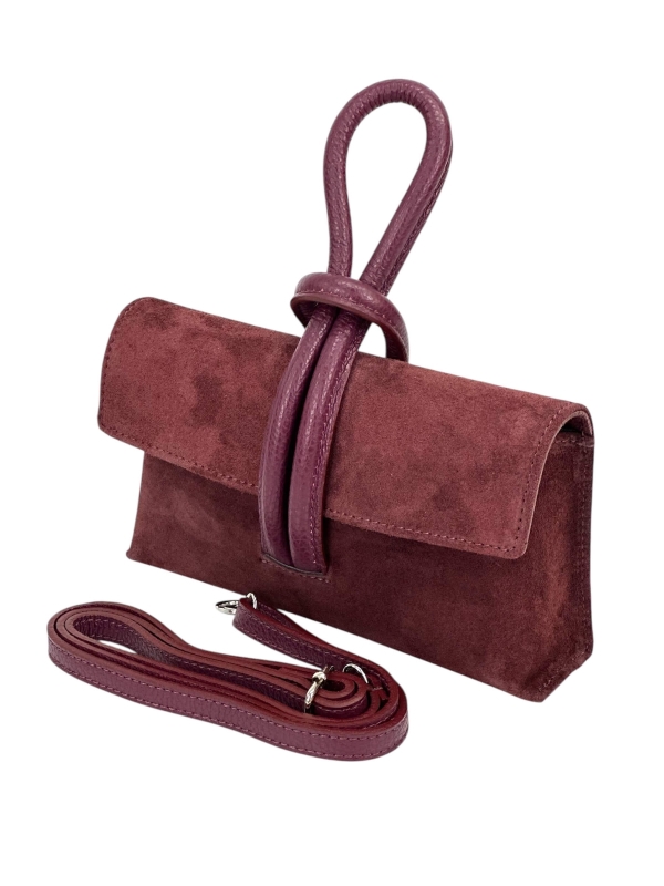 Малка дамска чанта от естествен велур с ефектна дръжка | 4 Цвята