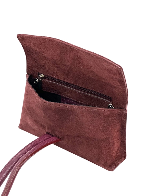 Малка дамска чанта от естествен велур с ефектна дръжка | 4 Цвята