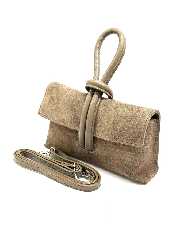 Малка дамска чанта от естествен велур с ефектна дръжка | 4 Цвята