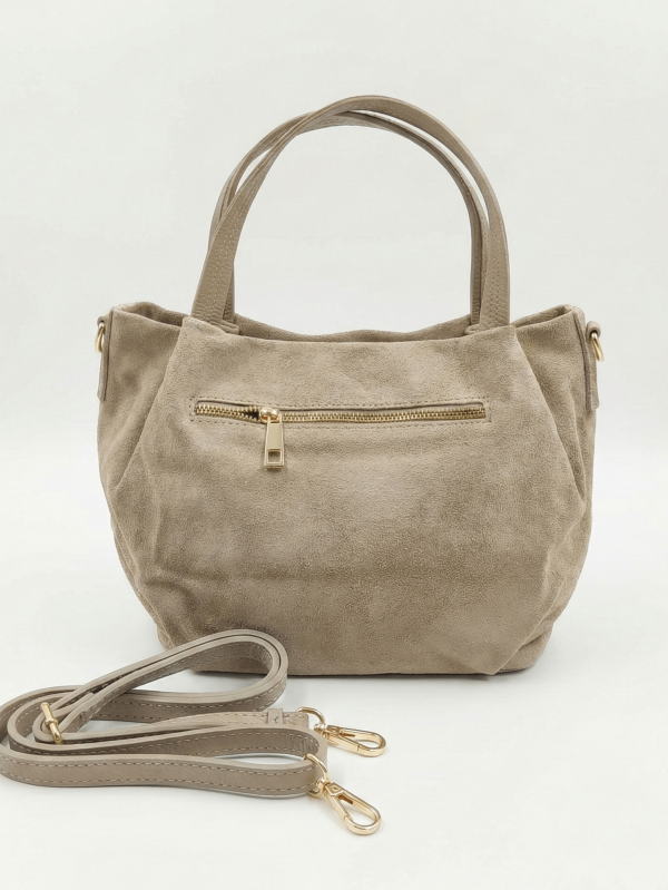 Italian beige zipper bag made of natural suede