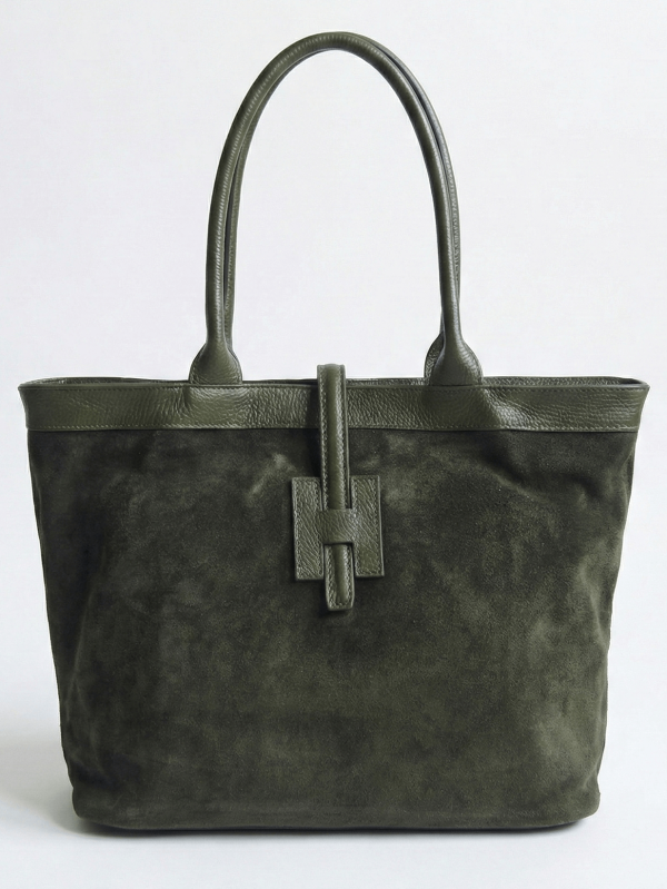 Дамска чанта от естествена кожа и велур в зелено