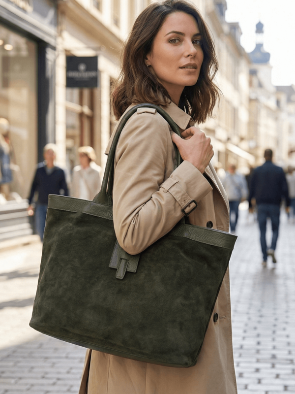 Луксозна зелена чанта велур и кожа,италианска