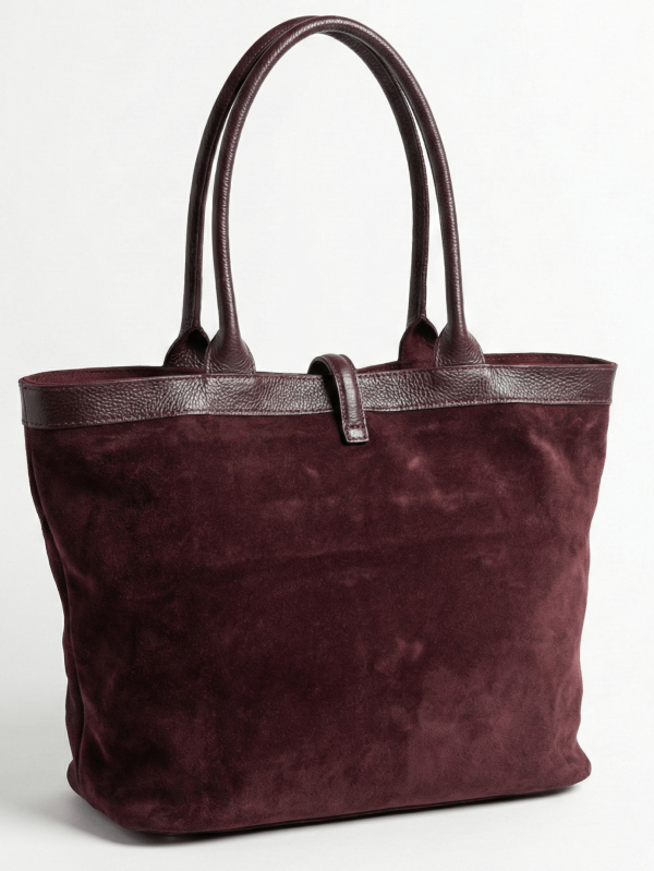 Италианска дамска чанта от естествен велур и кожа – Бордо класически модел с променяща се форма