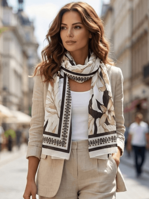 elegant cotton scarf with floral motifs