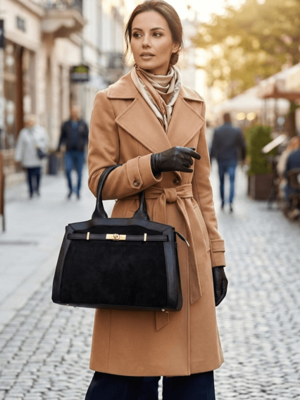 Черна дамска чанта от естествена кожа Unique Fashion