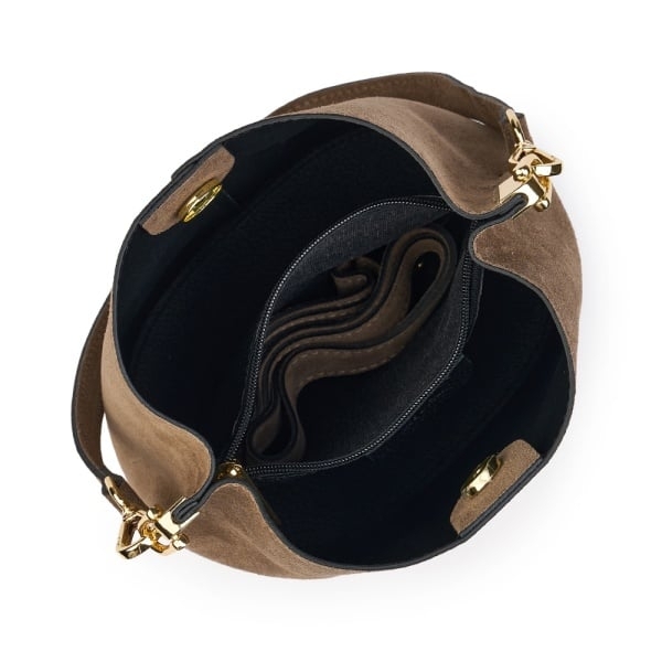 Вътрешно разпределение с 3 отделения на чанта от естествен велур