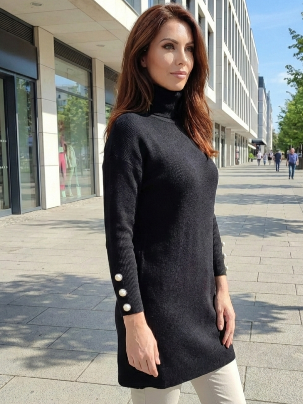  Черна дамска-туника-универсален-размер-с-копчета-на-ръкавите