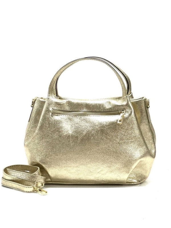 Дамска чанта от естествена кожа в златист цвят