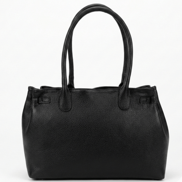 Black Vera Pelle genuine leather handbag with gold accents