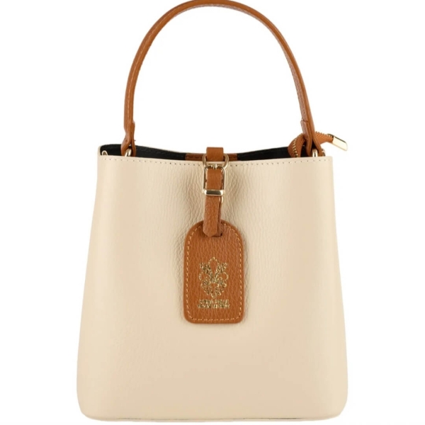 Italian Vera Pelle handbag in a combination of beige and brown genuine leather