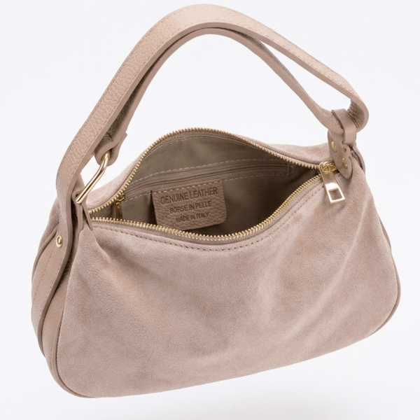 Women's pink bag with one compartment and golden elements