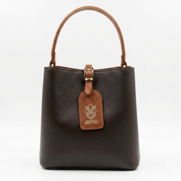 Two-tone genuine leather handbag - Brown and dark brown | Unique Fashion