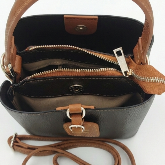 Two-tone genuine leather handbag - Brown and dark brown | Unique Fashion