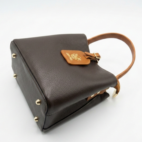 Two-tone genuine leather handbag - Brown and dark brown | Unique Fashion