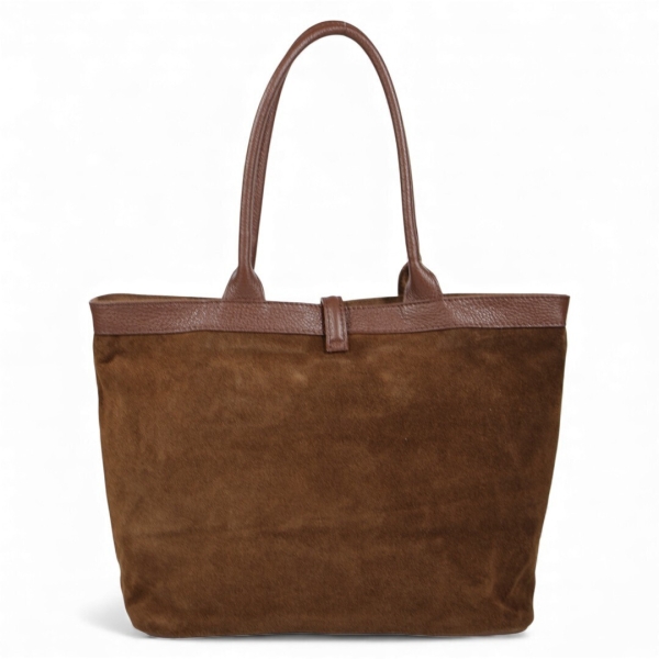 Italian handbag made of natural suede and leather - Brown classic model with a changing shape