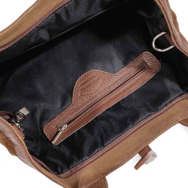 Italian handbag made of natural suede and leather - Brown classic model with a changing shape