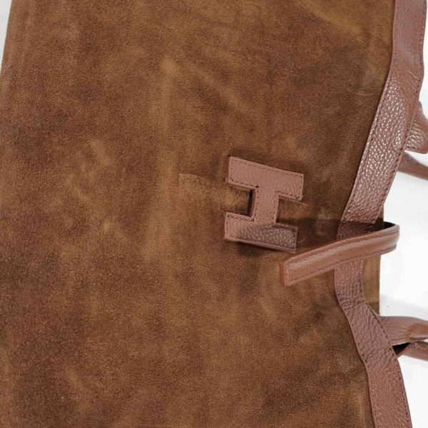 Italian handbag made of natural suede and leather - Brown classic model with a changing shape