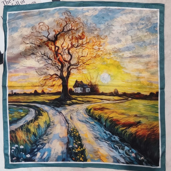 Artistic women's scarf design painting landscape sunset unique fashion