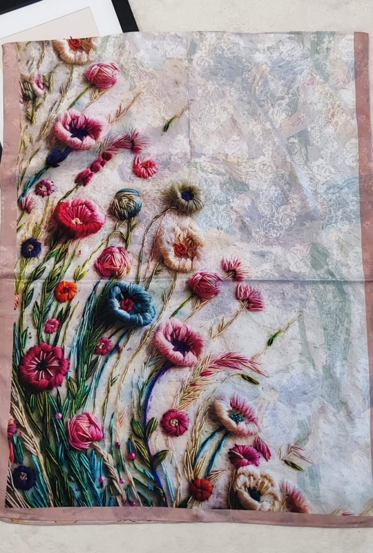 Елегантен многоцветен шал с размери 70 на 180 см за официални и ежедневни поводи.