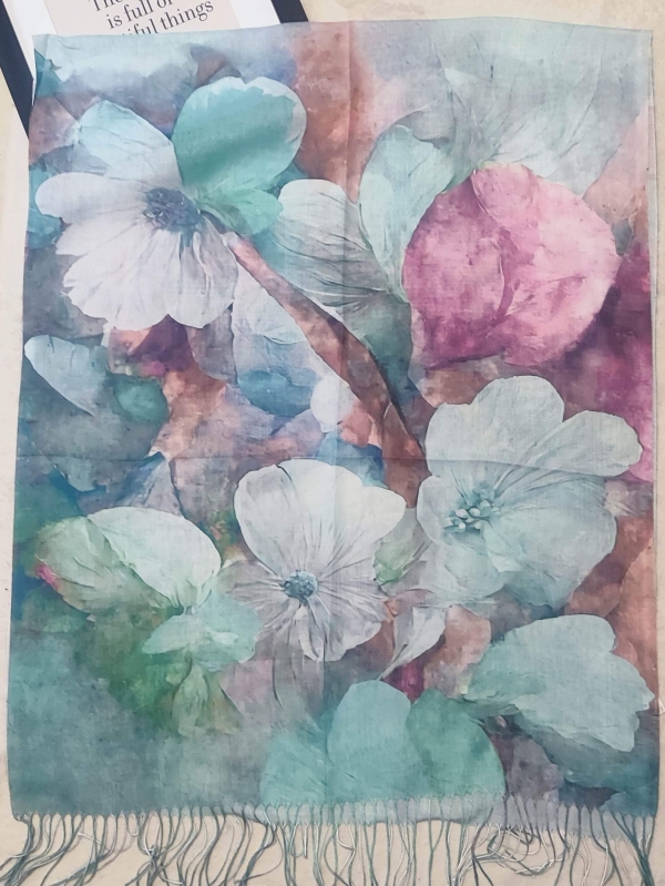 women's cotton scarf with floral watercolor motif 180/70 cm