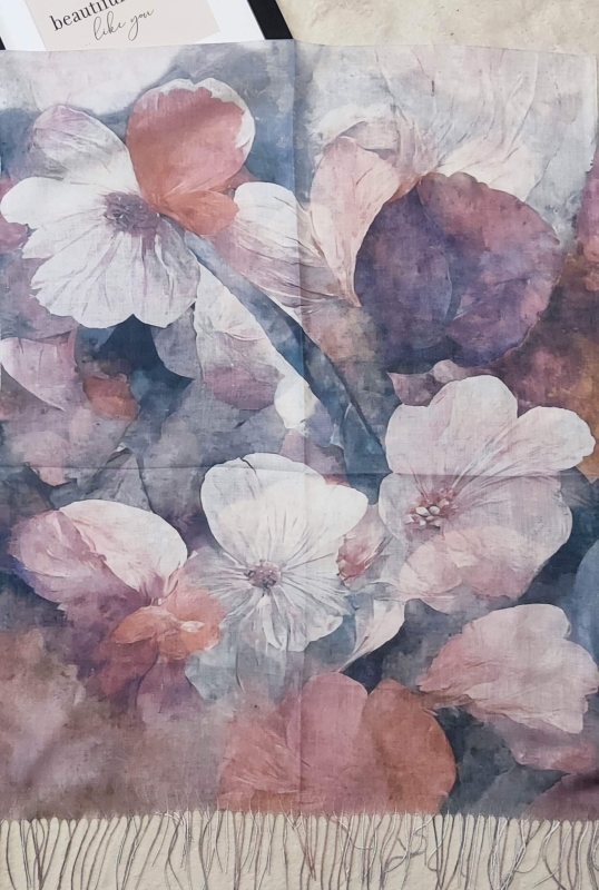 women's cotton scarf with floral watercolor motif 180/70 cm