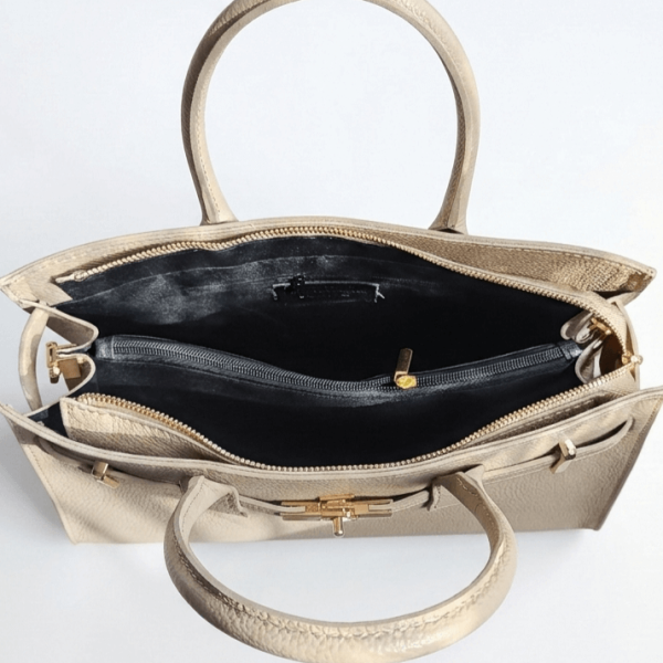 Дамска чанта от естествена кожа – Класически италиански дизайн | Бежова