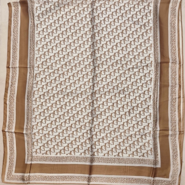 Large Satin Scarf with Silk – Brown and white (190/90 cm)
