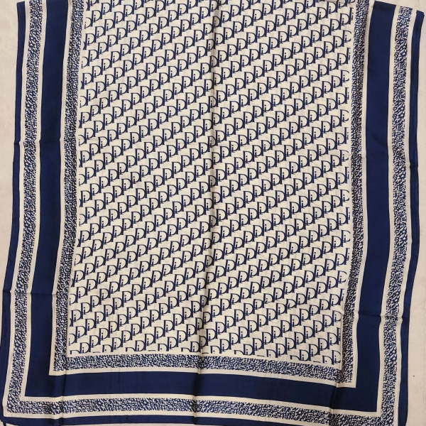 Large Satin Scarf with Silk – Dark blue and white (190/90 cm)