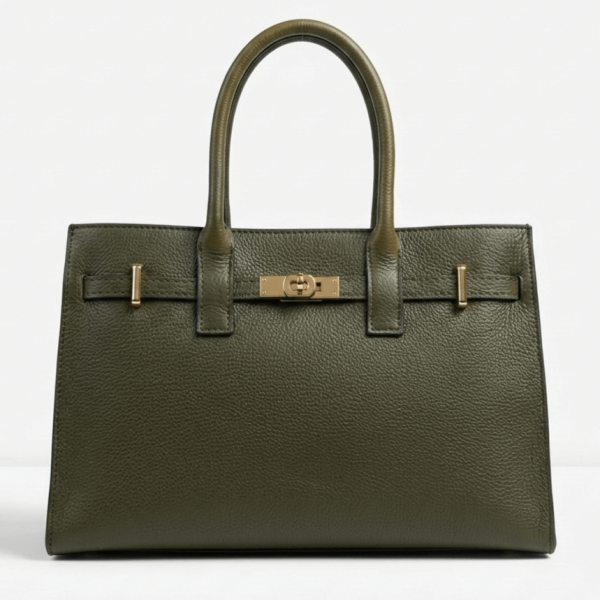 Luxury women's bag in green with golden elements