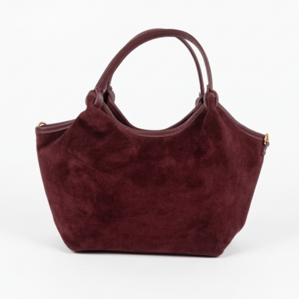 Дамска италианска велурена чанта в цвят бордо от Флоренция със златисти елементи