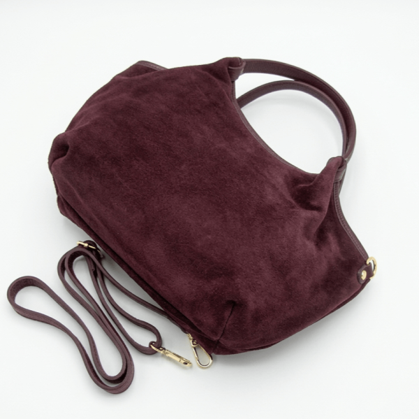 Италианска велурена чанта цвят бордо (Среден размер) | Unique Fashion