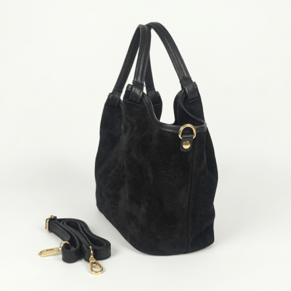 Дамска италианска велурена чанта в черно от Флоренция със златисти елементи