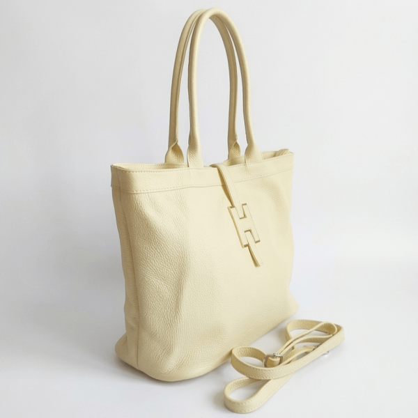 Ladies' handbag made of genuine leather 2 in 1, Yellow color | Made in Italy