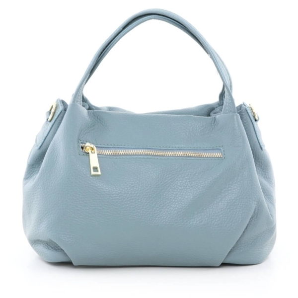 Ladies' handbag, genuine leather, blue color, with external pocket with zipper