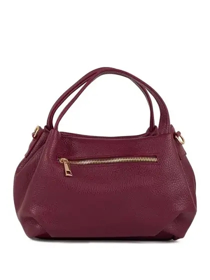 Women's handbag made of genuine leather in burgundy color with two handles and an adjustable shoulder strap, made in Italy.