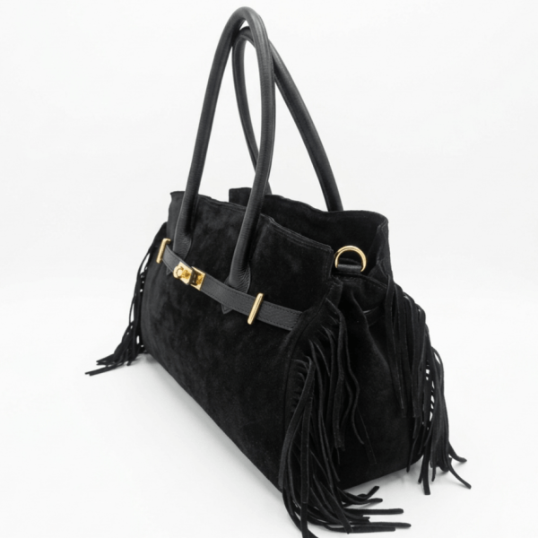 Italian suede handbag with gold clasp detail