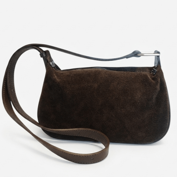 Кафява италианска дамска чанта от естествен велур