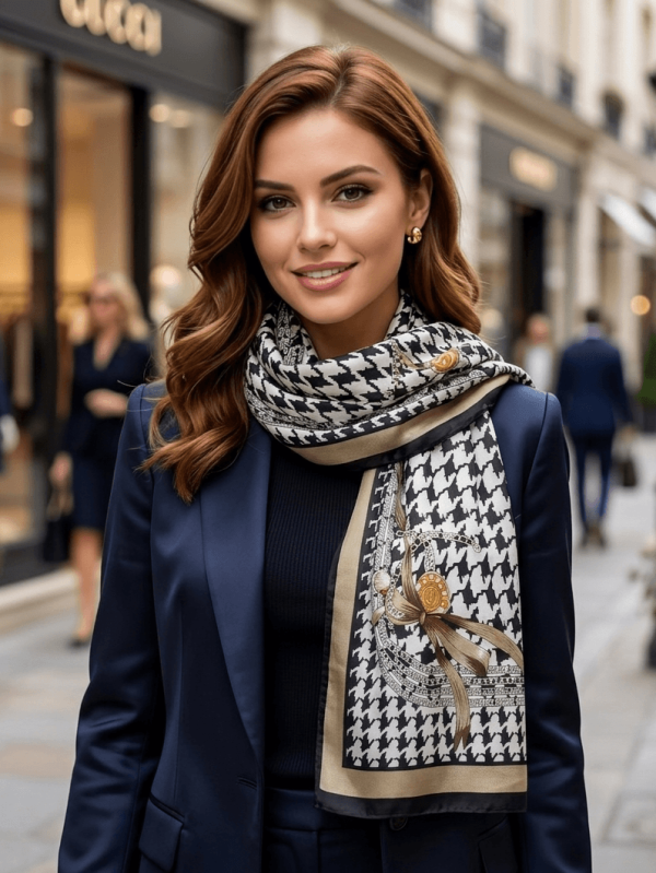 Large women's viscose scarf with black and white polka dot pattern