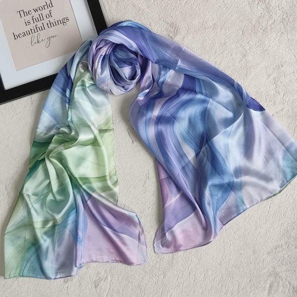 Women's viscose satin scarf, 85/190 cm | Watercolor pattern