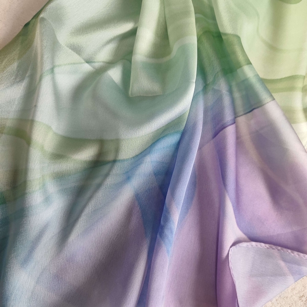Women's viscose satin scarf, 85/190 cm | Watercolor pattern