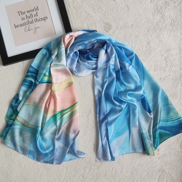 Women's satin scarf, viscose voile