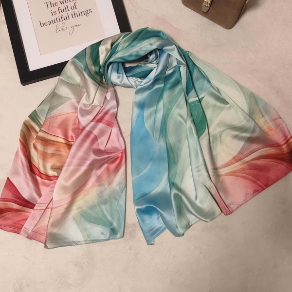 Елегантен сатенен шал от вискоза в пастелни цветове | Unique Fashion