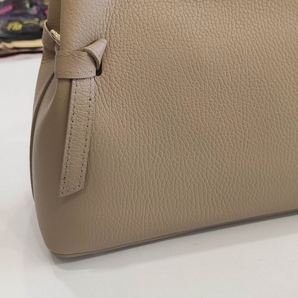 Embossed genuine leather detail, taupe color  5. Keywords (for platform tags)