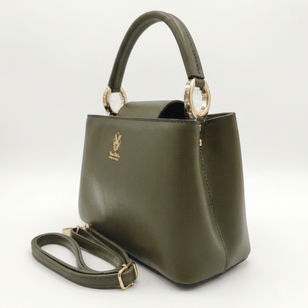 Women's leather bag in khaki color | Olive green, made in Italy